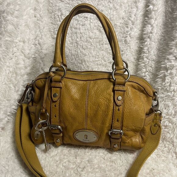 Fossil long live vintage Pebbled Leather Marlow tan Satchel/Shoulder bag . - Picture 3 of 14